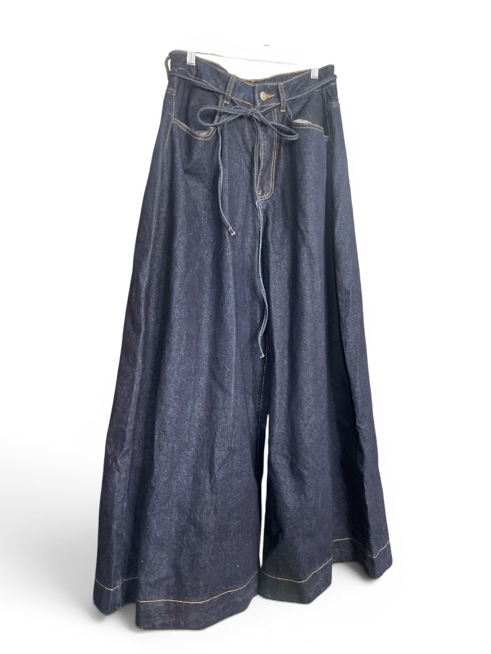 SOLD OUT Wide Leg Dark Indigo Denim Pants with Tie Waist size 27 wais